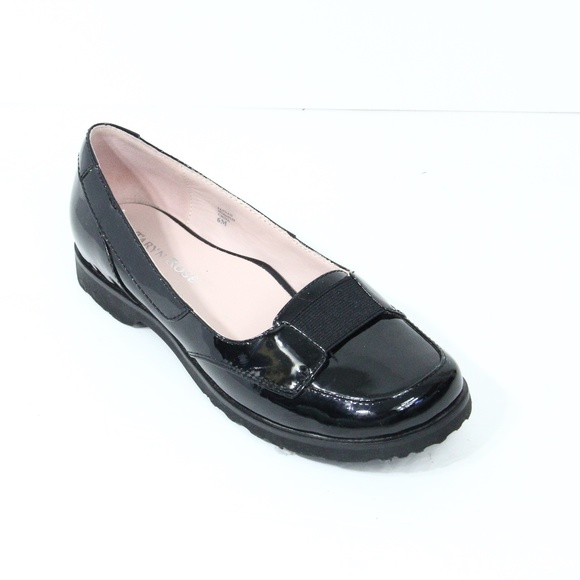 Taryn Rose Black Loafers Patent Leather Shoes 6 Slip on Chunky Flat Jannah - Picture 4 of 10